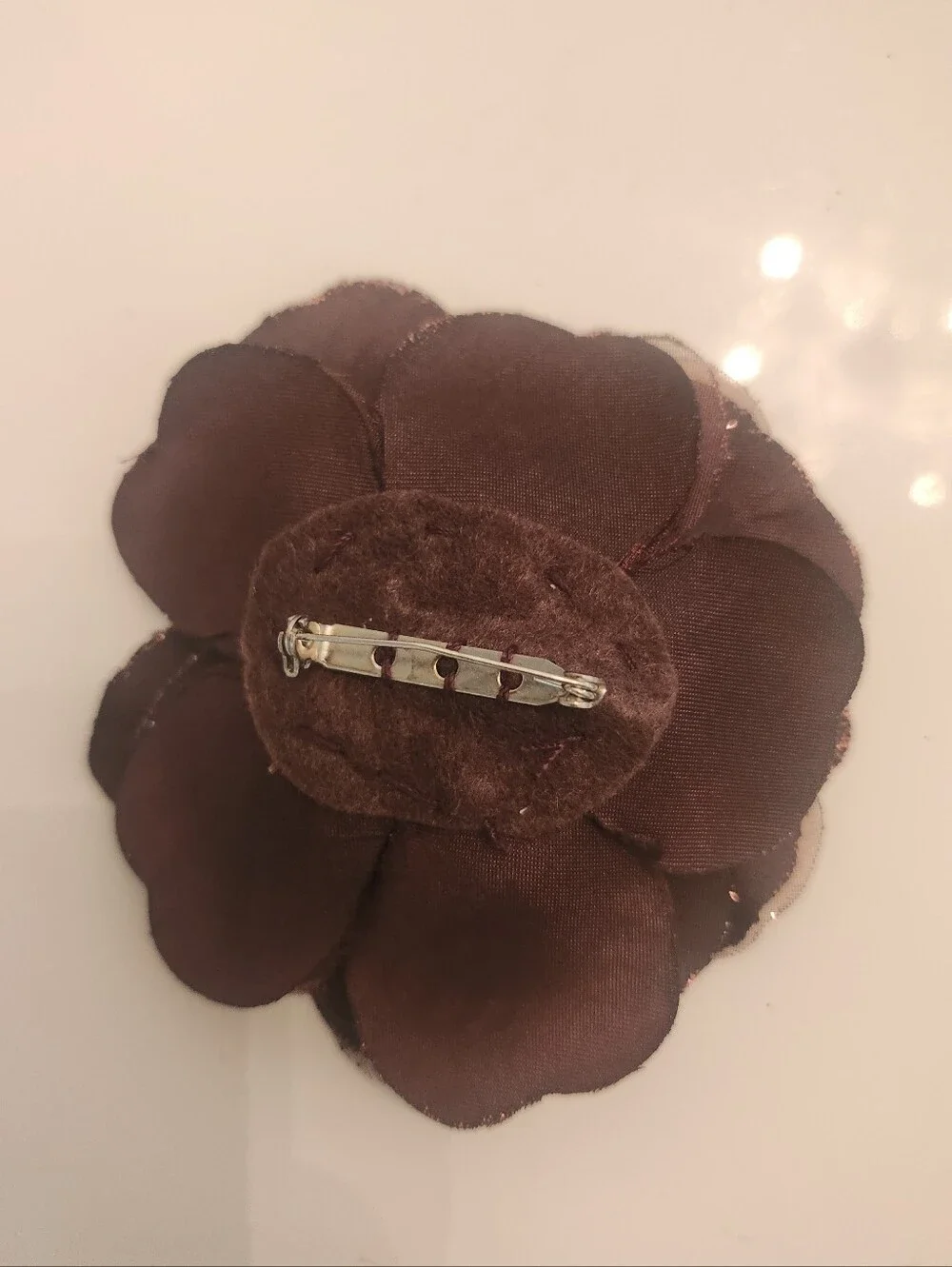 Vintage Chocolate Brown Tulle And Silk Flower Millinery Brooch